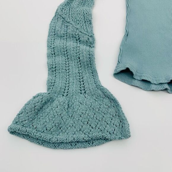 Free people | bohemian Blue Knit long Sleeve ribbed Top | size small - Picture 7 of 8